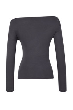 Antrasit Duz Premium Yumusak Kumasl? Fitted/Vucuda Oturan Kay?k Yaka Orme Bluz TWOAW24BZ00227