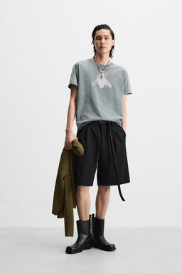 TEXTURED BERMUDA SHORTS WITH PLEATS
