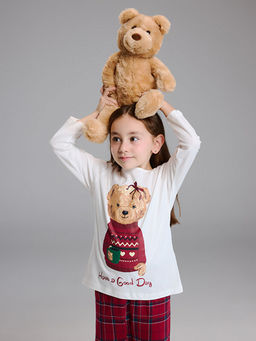 Ay? Teddy Bask?l? K?z ?ocuk Pijama Tak?m? Aile Kombini