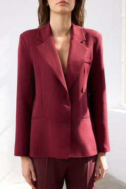Bordo Kruvaze Kapama Dugme Detayl? Dokuma Blazer Ceket TWOAW26BC00014