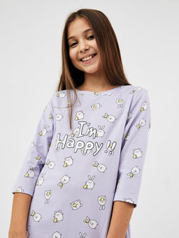 Хлопковая сорочка в расцветке зайки на сиреневом для девочек - Mark formelle фото 3