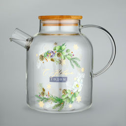 Чайник заварочный стеклянный с бамбуковой крышкой Дорого внимание «С Новым годом. Зимние истории», 1700 мл