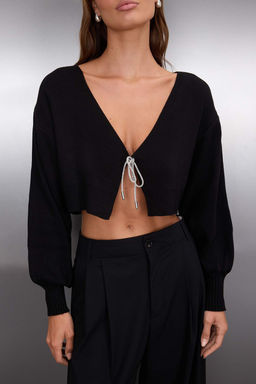 Siyah Super Crop Basic Fiyonklu Triko H?rka TWOAW24HI00315