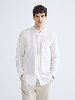 Regular Fit Hakim Yaka Erkek ?izgili Poplin G?mlek