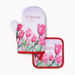 Набор кухонный «Тюльпаны» варежка-прихватка 20×27 см, прихватка 17×17 см 100% п/э