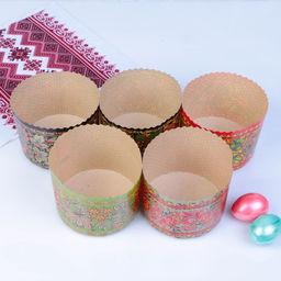 Цена за 20 шт. Форма бумажная для кулича «Хохлома», 134×100 мм, МИКС