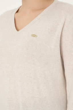 Женский кремовый меланжевый базовый свитер с v-образным вырезом Неожиданная скидка в корзине - U.s. polo assn фото 7
