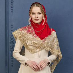 Палантин Золотая веточка, цвет красный