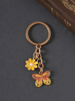 Цена за 2 шт. Брелок для ключей на кольце Бабочка и цветок, металл, эмаль, 9 см