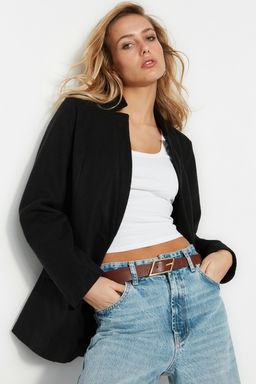 Siyah Kapamas?z Yunlu Kase Ceket Kaban TWOAW23KB00304