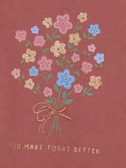 Bisiklet Yaka Uzun Kollu Bask?l? K?z ?ocuk Ti??rt