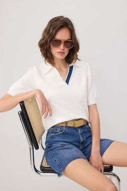 Ekru Denim Garni Detayl? Polo Yaka Triko Bluz TWOSS26BZ00122 - Trendyolmilla фото 2