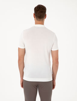 Ekru Slim Fit Polo Yaka D__meli Triko Ti__rt