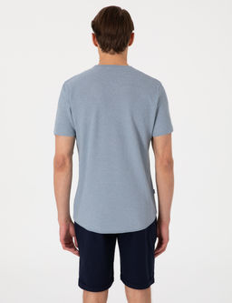 Mavi Slim Fit Keten Kar___ml_ Bisiklet Yaka Triko Ti__rt