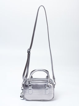 Сумка женская саквояж на молнии, 20×9×12 см, серебристая