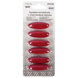 Булавки английские BLITZ BUD-006 с пластиковым верхом в блистере 6 шт 36 мм №05 красный
