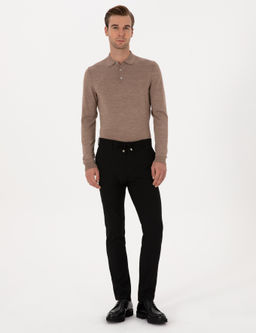 Siyah Slim Fit Beli Ba_c_kl_ Kanvas Pantolon