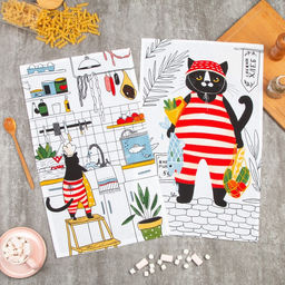 Набор кухонных полотенец Доляна Котик на кухне 35х60см-2шт, 100% хл