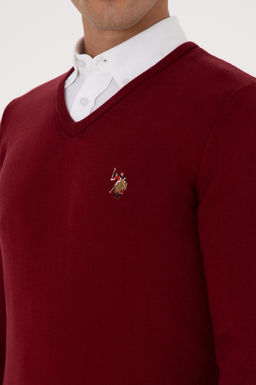 Erkek Slim Fit V Yaka Bordo Basic Kazak - U.s. polo assn фото 7