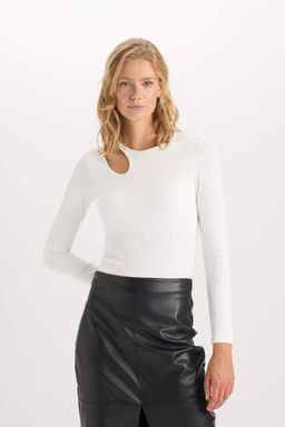 Облегающая футболка с круглым вырезом и длинными рукавами из простой ткани с блестками