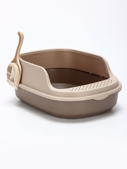 Лоток для кошек "Фур-Мур", 48×35.5 см, с высоким бортом, с совком, покрытие Soft-touch, цвет капучино
