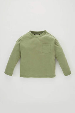 Футболка из чесаного хлопка с длинными рукавами и круглым вырезом для маленьких мальчиков