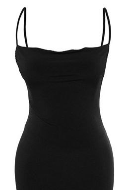 TRENDYOLMILLA Siyah Vucuda Oturan Degaje Yaka Midi Ask?l? Esnek Orme Midi Kalem Elbise TWOSS19AD0020  фото 18