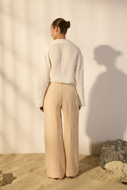 Bej %100 Keten Beli Baglama Detayl? Yuksek Bel Wide Leg Pantolon TWOSS25JE00243 - Trendyolmilla фото 4