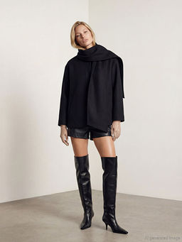 Пальто Şal Yaka Atkılı Oversize Kadın с шарфом