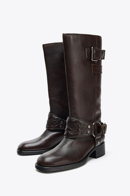 LEATHER FLAT EMBROIDERED BOOTS - Zara фото 3