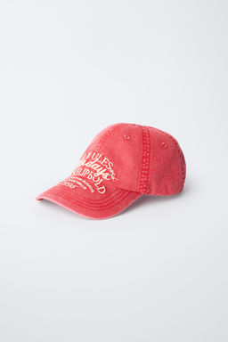 GORRA EFECTO LAVADO TEXTO BORDADO / Rojo - Zara фото 2