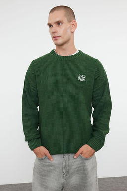 TRENDYOL MAN Indigo Oversize Bisiklet Yaka Dokulu Kazak TMNAW24KZ00032 - Trendyolmilla фото 25