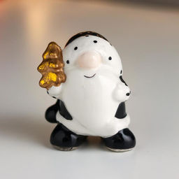 Сувенир керамика "Дедушка Мороз, чёрный кафтан и колпак в горох, золотая ёлочка" 7,8х7х6 см