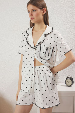 Trendyolmilla Beyaz %100 Pamuklu Kalpli F?rf?rl? ve Kurdele/Fiyonklu Sortlu Orme Pijama Tak?m? THMSS25PT00264  фото 2