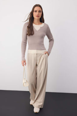 Wardrobe Essentials Bej Ic ice Gorunumlu Triko Bluz-Kazak | TWOAW26KZ00022