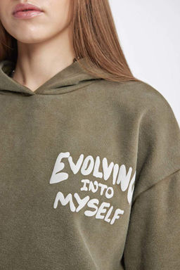 Моющийся свитшот с капюшоном и принтом на спине, с выцветшим эффектом Cool Oversize - Defacto фото 6