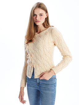 Bisiklet Yaka Kendinden Desenli Kad?n Triko Kazak