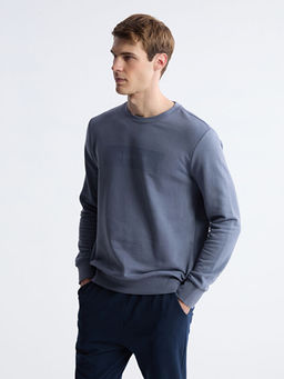 Bisiklet Yaka Bask?l? Erkek Sweatshirt