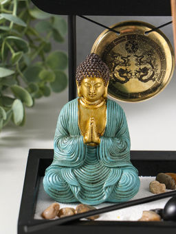 Сад Дзен "Будда в бирюзовом у гонга" песок+камни+аромапалочки 13,2х15х16 см