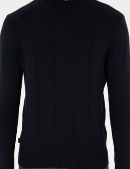 Lacivert Slim Fit Yar_m Bal_k__ Yaka Triko Kazak