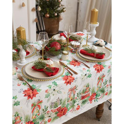 Скатерть новогодняя Этель Christmas red flowers 149?180 см с ГМВО, 100% хлопок, саржа 190 г/м?