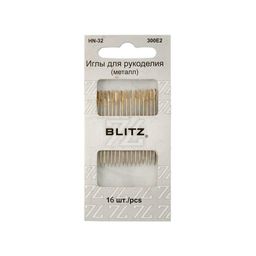 Иглы для шитья ручные BLITZ HN-32 300E2 для рукоделия в блистере 16 шт. никель