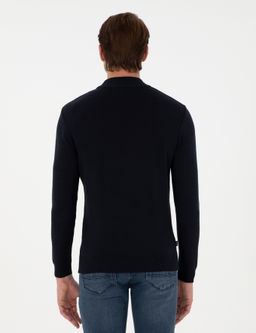 Lacivert Slim Fit Yar_m Bal_k__ Yaka Triko Kazak