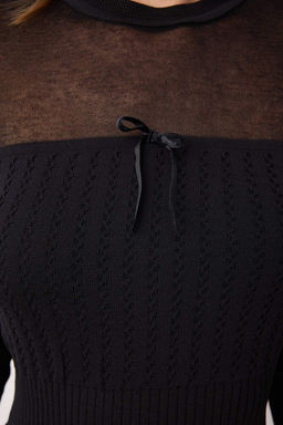 Siyah Merserize Gorunumlu Premium/Ozel Iplikli Transparan Detayl? Triko Kazak TWOAW26KZ00019 - Trendyolmilla фото 3