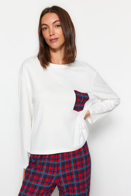 Trendyolmilla Beyaz %100 Pamuklu Ekoseli Cep Detayl? Orme Pijama Tak?m? THMAW24PT00228 фото 2