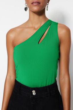 Yesil Asimetrik Yaka Cut Out Detayl? Esnek C?tc?tl? Orme Body TWOSS23BD00014
