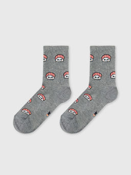 Цена за 5 пар! Носки унисекс серые с рисунком в виде сашими серый меланж 559U-2816