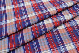 Пестрядь Клетка цв.красный/фиолетовый/белый, ш.1.5м, хлопок-100%, 150гр/м.кв - Купава фото 5