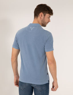 Koyu Mavi Slim Fit Eskitme Polo Yaka Ti__rt