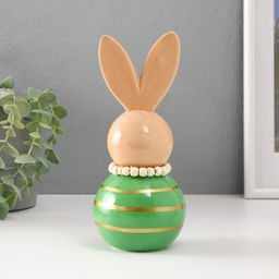 Фигурка керамика Зайка-неваляшка с полосками, бежево-зелёный, 8.5?8.5?20 см